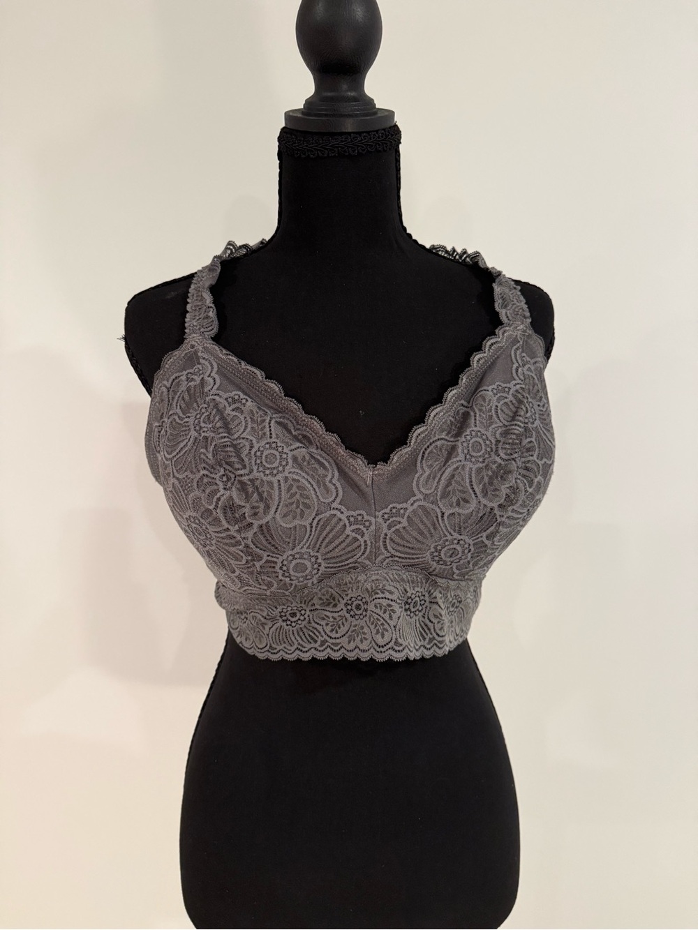 aerie Lace Longline Bralette - Gray